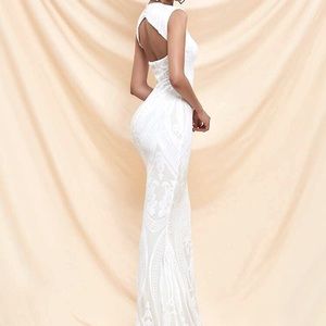 Cut out back sheath wedding dress